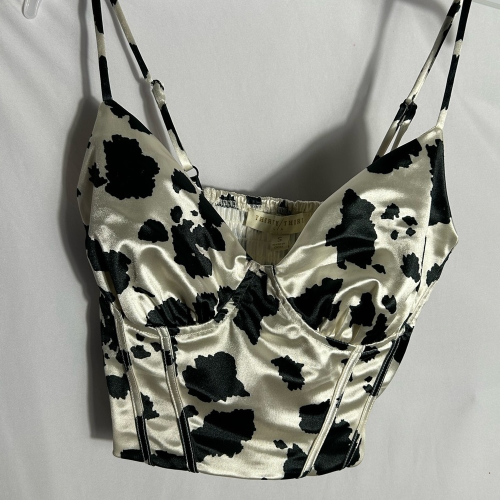 Thirty/ Thirty Black and White Floral Satin Crop Top - size S